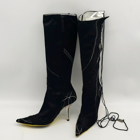 GIUSEPPE ZANOTTI SIZE 39 COLOR BLACK SILK FABRIC 100% AUTHENTIC USED ITEM - Picture 3 of 10